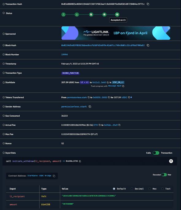 Initiate withdraw USDC